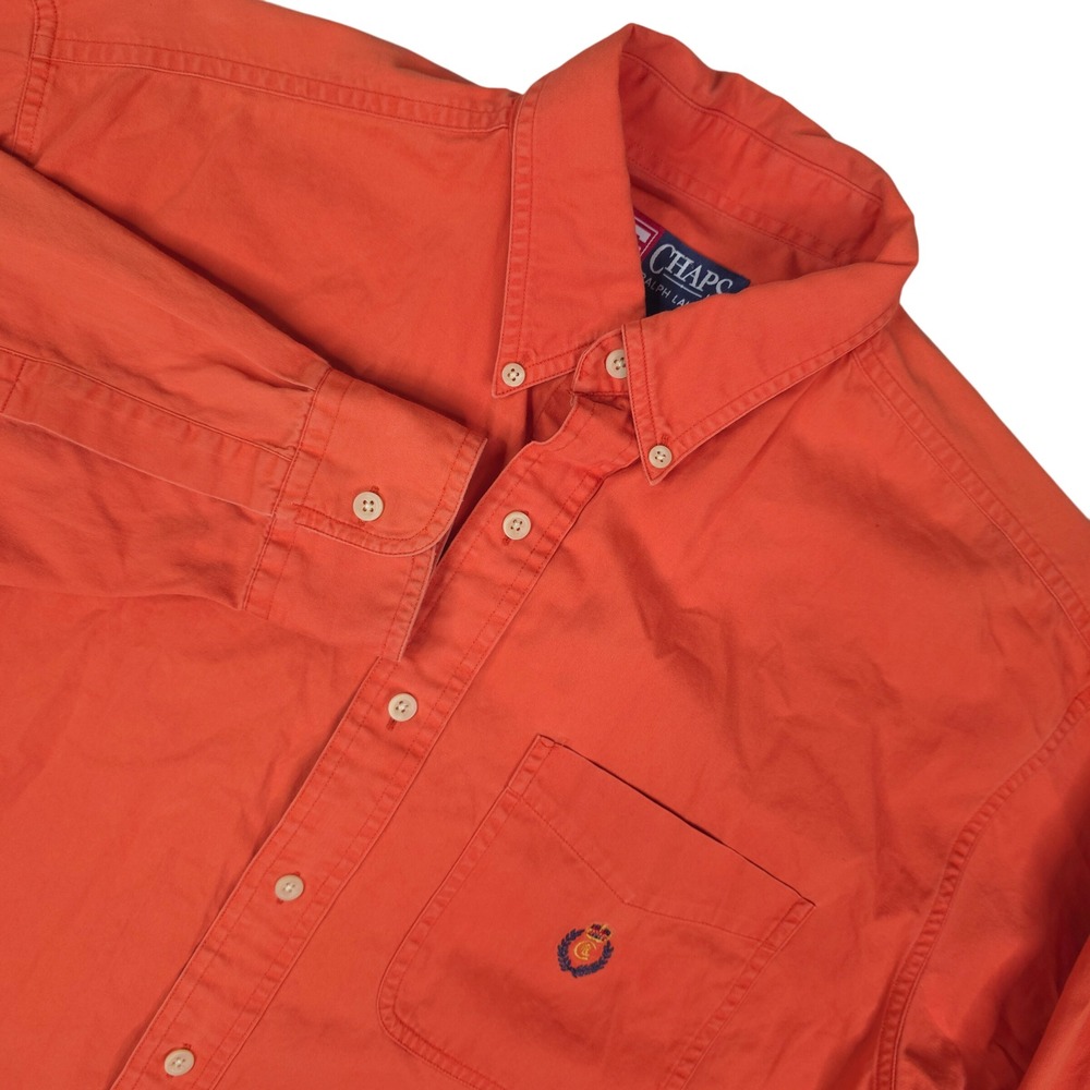 Vintage Chaps Ralph Lauren Shirt Men M Orange Long Sleeve Button Down Crest Logo